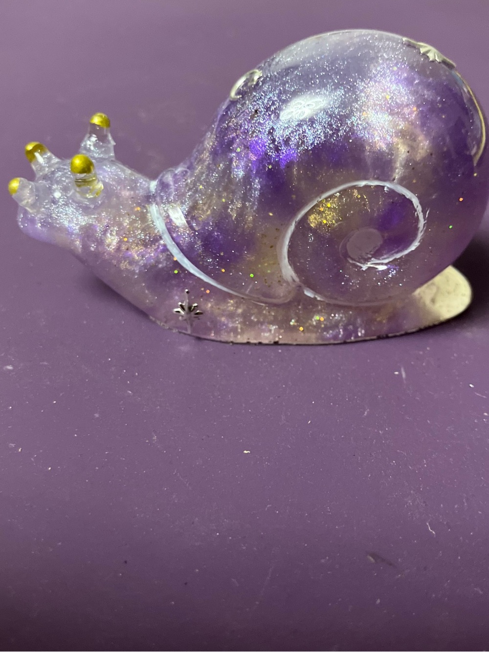 Purple and white Resin Snail silver moon and stars accent and glitter- - Picture 2 of 4